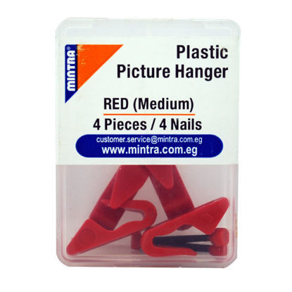 Picture of Pack of 4 medium Size Transparent Plastic Hanger + 4 Nails red color - Mintra