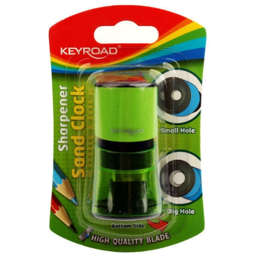 Image de Taille-crayon Sablier en Plastique à 2 Trous avec Lame en Métal + Réservoir – Keyroad Modèle KR970528