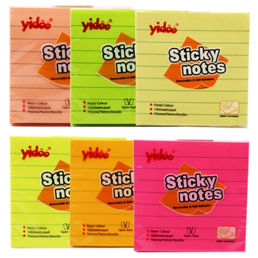Bild von Haftnotizen Liniert Leuchtpapier 75 × 75 mm 100 Blatt - Yidoo Modell SN3718