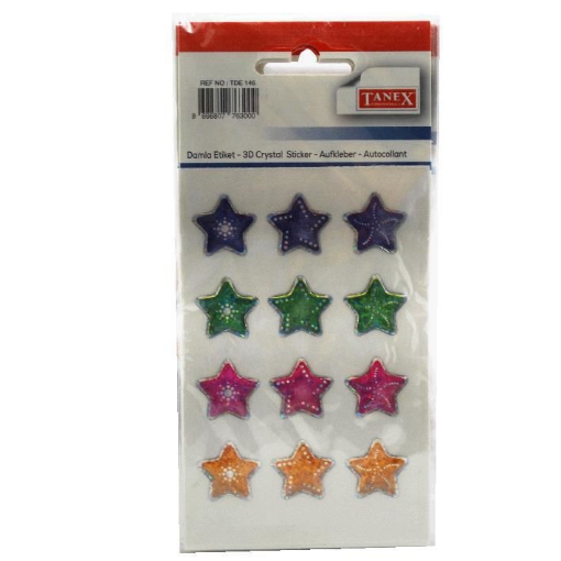 Picture of Raised stars sticker12 pcs 1 sheet 5 g Made of paper multicolor - Tanex TDE-146