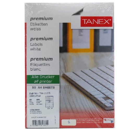 Picture of Linsam Computer Sticker White 37x105mm Pack 50 A4 Sheet Divided 16 Model TW2105