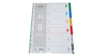 Show details for A4 Plastic Index Dividers, Colors & Numbers 1 - 6 - Bernasos Picture of A4 Plastic Index Dividers, Colors & Numbers 1 - 6 - Bernasos