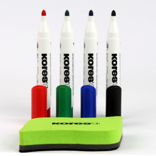 Picture of Whiteboard marker Set round 4 colors + White board eraser kores Model 20863