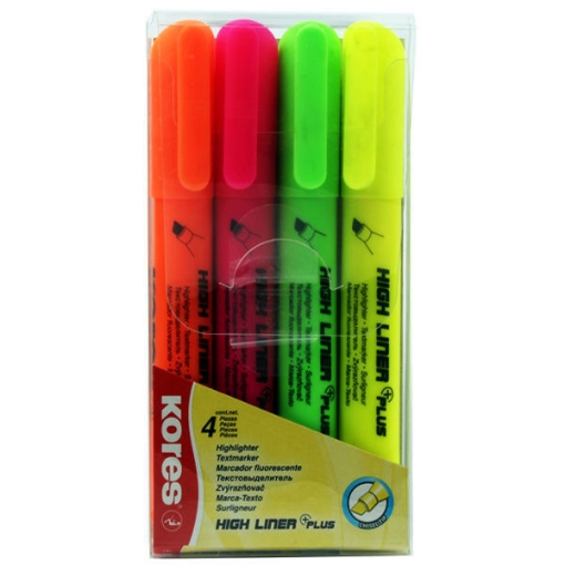 Image de Ensemble de surligneurs à pointe biseautée 4 couleurs + indicateur KORES Modèle 36040.