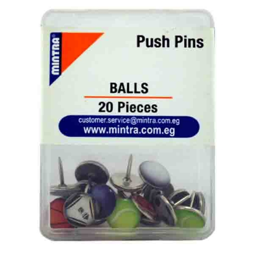 Picture of Mintra Office Pins Plastic Box - Balls Colors - 20 Pins Model 95474