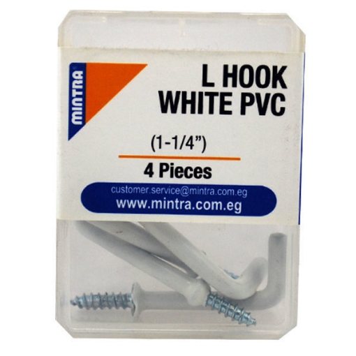 Picture of 4 Plastic Covered Metal Hooks Shaped L 1.4 inch, White - Mintra 94490