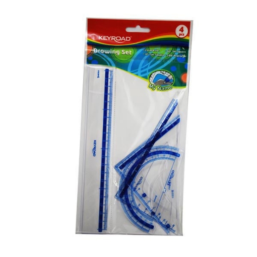 Image de Set de Géométrie Transparent 4 Pièces Keyroad (Règle 20 cm + 2 Équerres + Rapporteur) Modèle KR971247