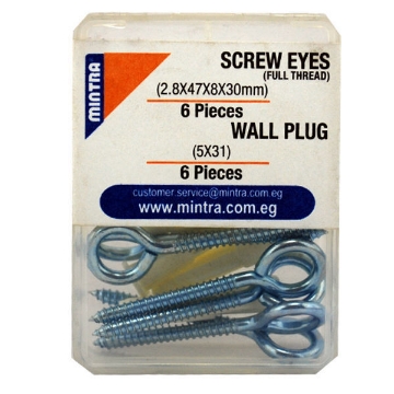 Mostrar detalles de Ojos de tornillo 30 x 8 x 47 x 2.8 mm + Tapón de pared de plástico 50 * 31 mm – Mintra Imagen de Ojos de tornillo 30 x 8 x 47 x 2.8 mm + Tapón de pared de plástico 50 * 31 mm – Mintra