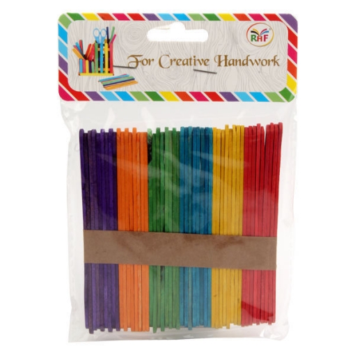 Picture of Wide wooden sticks in assorted colors, 11.5 × 0.9 cm, 2 mm thick, pack of 50 pieces – Simba model MB-1001