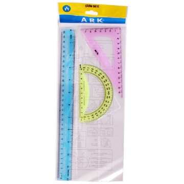 Zeige Details für Geometrieset, 3 Teile (Dreieck + 30 cm Lineal + Winkelmesser) Mehrfarbig – Ark 026 Bild von Geometrieset, 3 Teile (Dreieck + 30 cm Lineal + Winkelmesser) Mehrfarbig – Ark 026