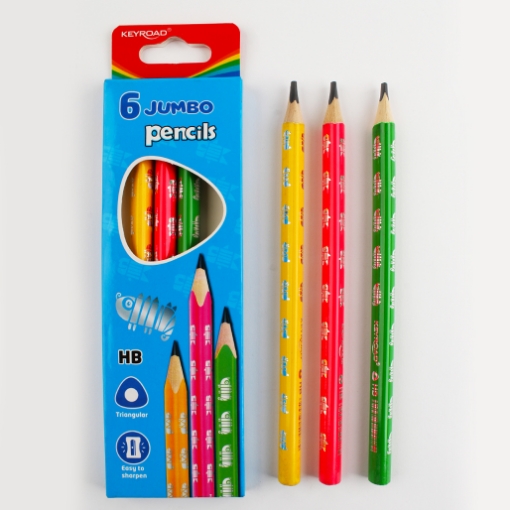 Bild von Set aus 6 Jumbo-Dreikant-Bleistiften HB mit Radiergummi - Keyroad Modell KR971720