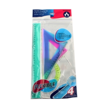 Show details for Geometry Drawing Set 4 Pieces Flexible Plastic Multicolor - Ark 6001 Picture of Geometry Drawing Set 4 Pieces Flexible Plastic Multicolor - Ark 6001
