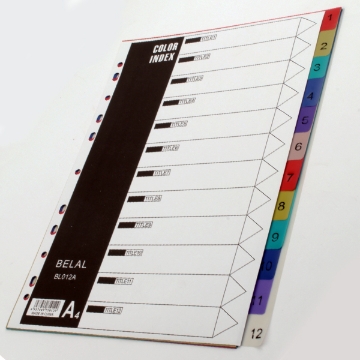 Show details for Plastic Index Dividers with Colors and Numbers 1: 12 A4 – HI TEKNO Picture of Plastic Index Dividers with Colors and Numbers 1: 12 A4 – HI TEKNO