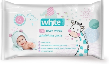 Agrandir l'image de Lingettes humides pour enfants, 20 lingettes blanches Image de Lingettes humides pour enfants, 20 lingettes blanches