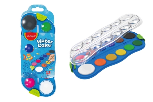 Imagen de Set de Acuarelas en Pastilla, 12 Colores + Pincel – Keyroad Modelo KR971695
