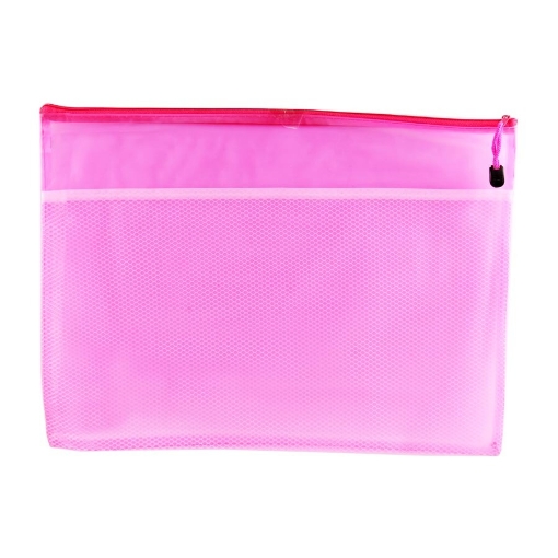 Picture of Plastic Zipper Folder with Mesh Divider Pink A3 - Simba