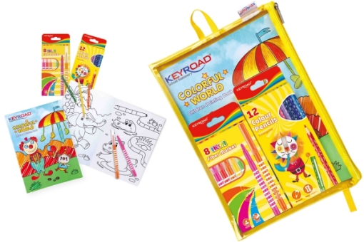 Picture of Coloring book bag + 12 wooden colored pencil + 8 colored markers, keyroad, Model KR971873