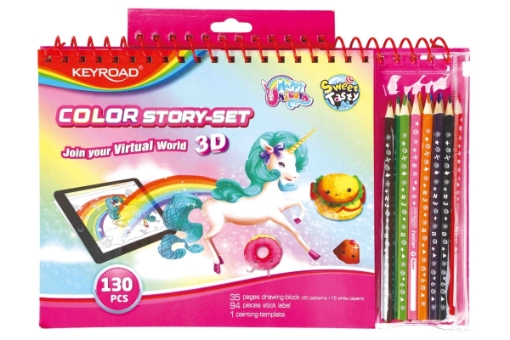 Picture of Wooden pencils set, 12 color + coloring sketch + stickers, Keyroad, Model KR971812