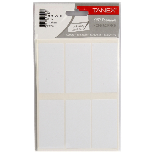 Picture of White Office Labels 10 Sheets A5, 6 Labels/Sheet 67x34mm - Tanex OFC-121