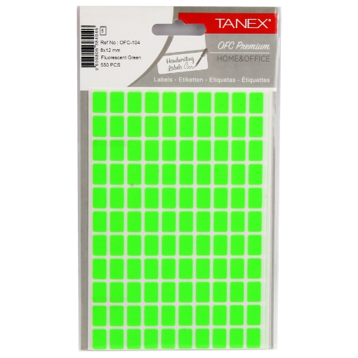 Picture of Handwriting labels, Green Rectangular 5 Sheets 110 Rectangles, 12 x 8 mm A5 - Tanex OFC-104