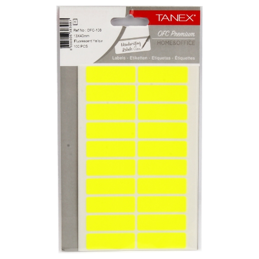 Picture of yellow Handwriting labels, 20 Rectangles 40 x 13 mm\ 5 Sheets A5, - Tanex OFC-108