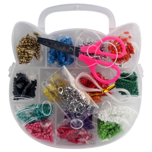 Picture of Mini Pony Beads Set 1200 Pieces Multi Colors Various Shapes with Scissors Elastic Thread and Lobster Clasps - Simba Model 6006