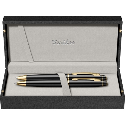 Picture of SCRIKSS MATT FOUNTAIN PEN + BALL PEN + 3 CARTRIDGES SET 35 BLACK X GOLD IN PREMIUM BOX MODEL 85988