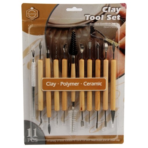 Picture of 11-Piece Double-Ended Carving Tools Set with Wooden Handle - Keep Smiling Model E0380
