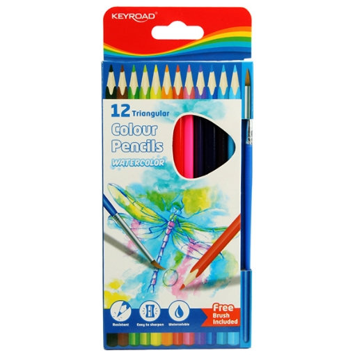 Bild von Aquarellfarbstift-Set 12 Wasserlösliche Farben mit Pinsel – Keyroad Modell KR971872