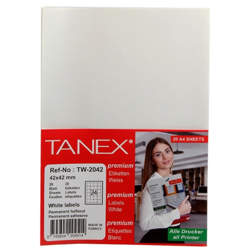 Picture of Computer Labels, White Color 20 Sheets 24 Rectangles, 42 x 42 mm A4 - Tanex TW2042