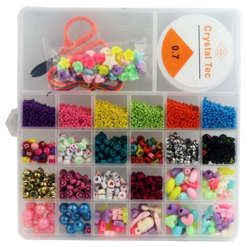 Picture of Beads Set 1200 Pieces Opaque Colors with Scissors Elastic Thread and Lobster Clasps - Simba Model 6002