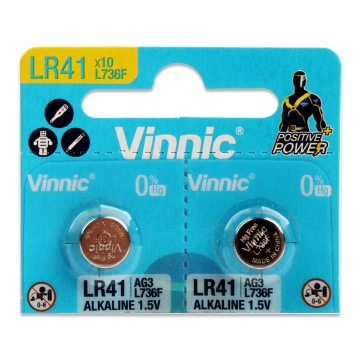 Mostrar detalles de Pila para reloj alcalina Vinnic 1,5V, tamaño 7,9 × 3,6 mm - Modelo L736F-LR41 Imagen de Pila para reloj alcalina Vinnic 1,5V, tamaño 7,9 × 3,6 mm - Modelo L736F-LR41