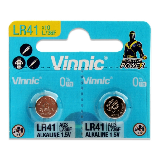 Imagen de Pila para reloj alcalina Vinnic 1,5V, tamaño 7,9 × 3,6 mm - Modelo L736F-LR41