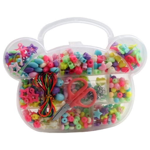 Image de Set de Mini Perles Pony 1200 Pièces Couleurs Multiples Formes Variées avec Ciseaux Fil Élastique et Fermoirs Mousqueton - Simba Modèle 6004