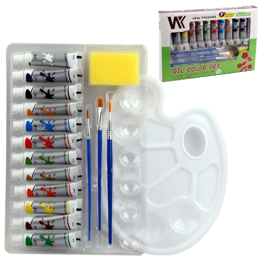 Bild von Ölfarben-Set 12 ml Tuben 12 Farben + Mischpalette + 3 Pinsel + Schwamm – Modell 7012O