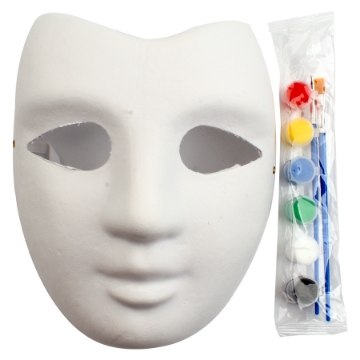Zeige Details für Weiße Schaumstoffmaske + mehrere Farben und Pinsel - MJ Bild von Weiße Schaumstoffmaske + mehrere Farben und Pinsel - MJ