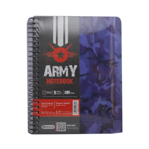 Picture of University Notebook, Army Wirebound, 180 Sheets, 17 x 24.5 cm, Plastic Cover, 5 Dividers - Bravo