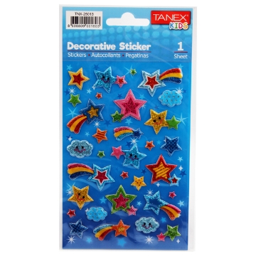 Zeige Details für 3D Sterne Aufkleber, 1 Blatt, 20 g, Aus Polyester, Mehrfarbig - Tanex 25013 Bild von 3D Sterne Aufkleber, 1 Blatt, 20 g, Aus Polyester, Mehrfarbig - Tanex 25013