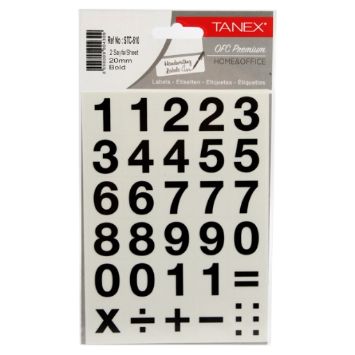 Picture of English Numbers Sticker, Bold Line, 2 Sheets, 20 mm - Tanex STC-510