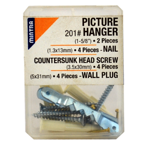 Picture of Rectangular Picture Hanger (1-5/8) + 13x1.3mm Screws + 30x3.5mm Anchor Nail – Mintra 94493