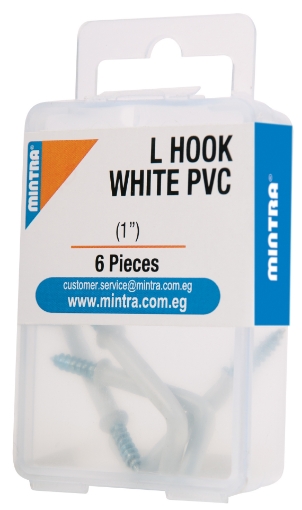 Picture of Plastic Covered Metal L Shaped Hook White 6 Pieces – Mintra 94489