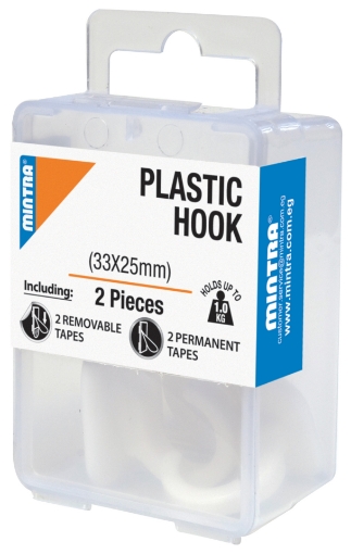 Picture of Plastic Hook 2 Pieces 33*25 mm White Color Holds up to 1KG - Mintra