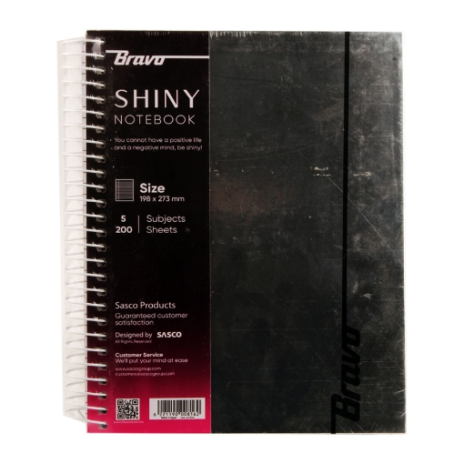 Picture of Bravo University Notebook, Lined, 200 Sheets, Plastic Cover, 5 Dividers, A4 Size, Spiral Bound, Shiny Finish