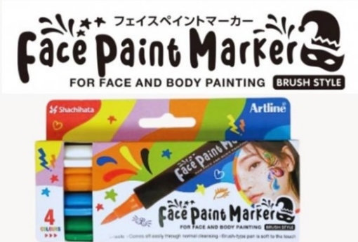 Picture of Face Paint Marker For Face and Body Artline Set 4 Pcs. Brush Style pen (White, pastel orange, pastel blue, pastel green) KFF-F-4BXH3