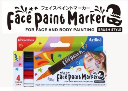 Picture of Face Paint Marker For Face and Body Artline Set 4 Pcs. Brush Style pen (Black, Blue, Red, White) KFF-F-4BXH2