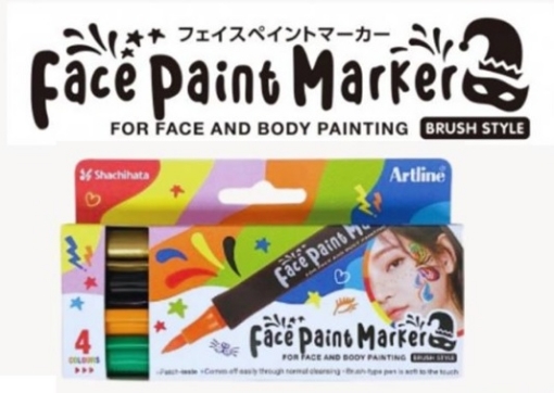 Picture of Face Paint Marker For Face and Body Artline Set 4 Pcs. Brush Style pen (Gold, Black, Pastel Orange, Pastel Green) KFF-F-4BXH1