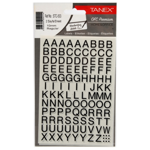 Picture of English Letters Sticker Regular Font 2 Sheets 10 mm Black Color - Tanex STC-503