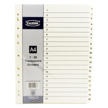 Show details for Transparent Plastic Index Dividers Numbers 1:20 - Yassin Picture of Transparent Plastic Index Dividers Numbers 1:20 - Yassin