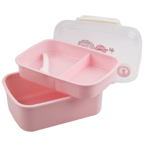 Picture of Lunch box 2 layers divided 2 + airtight lid + steam leakage lid + spoon Model 6057