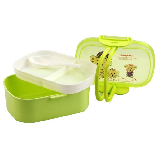 Picture of Lunch box 2 layers divided 2 with tight-fitting lid + 2 handles + spoon Model 6053